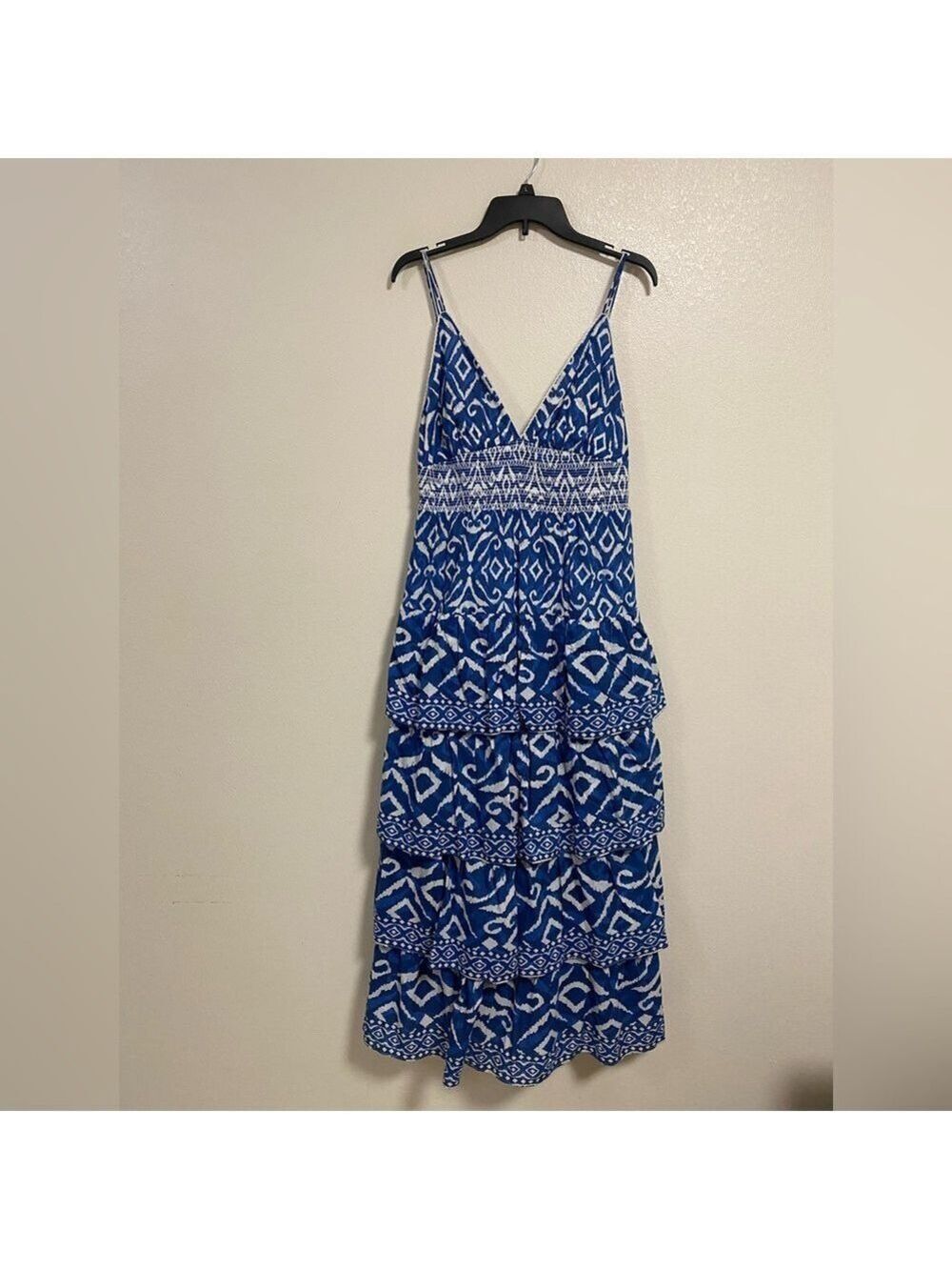Caroline Constas Dress Women’s Size Large Blue Tiered V Neck Maxi Dress NWT